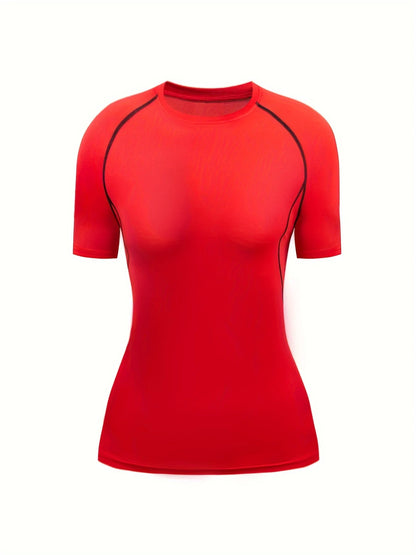 Women's Quick-Dry Crew Neck Tee – Breathable, Stretchable Activewear with Classic Solid Color Design