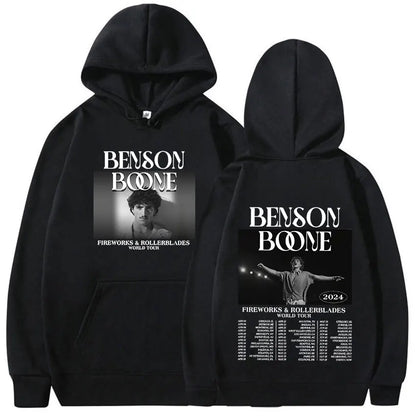 Benson Boone Fireworks and Rollerblades 2024 World Tour Hoodie Men's Hip Hop Retro Gothic Sweatshirt Fall Fleece Warm Streetwear