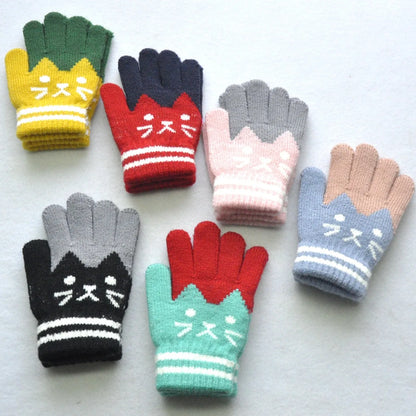 6-11years Kids Winter Warm Velvet Wool Gloves Cartoon Cat Baby Girls Baby Boys Gloves KF194