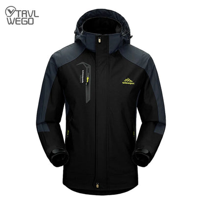 TRVLWEGO Camping Hiking Jacket Men Autumn Outdoor Sports Coats Climbing Trekking Windbreaker Travel Waterproof Jackets Black