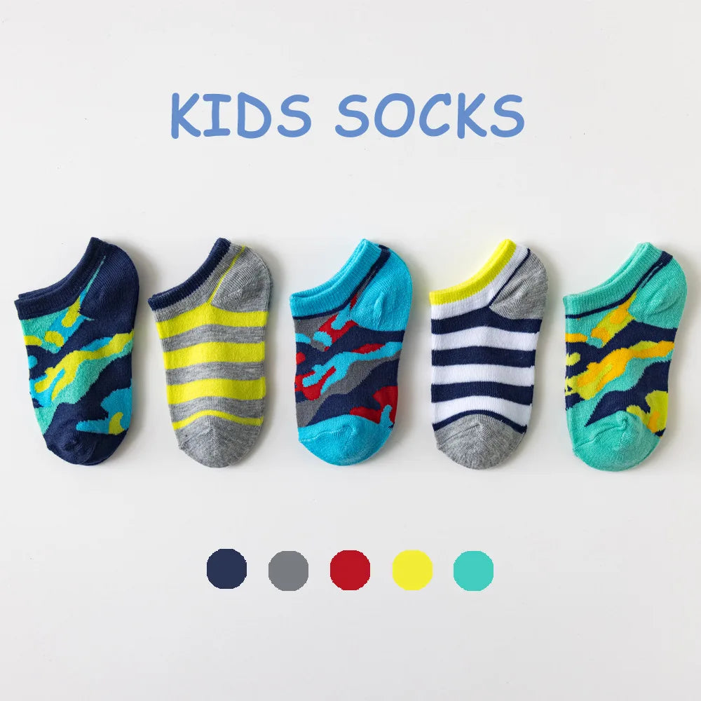 5 Pairs/lot 3-9 Years Children Socks Summer Breathable Thin Section Kids Short Socks Boys Girls Outside Sport Socks Boat Socks