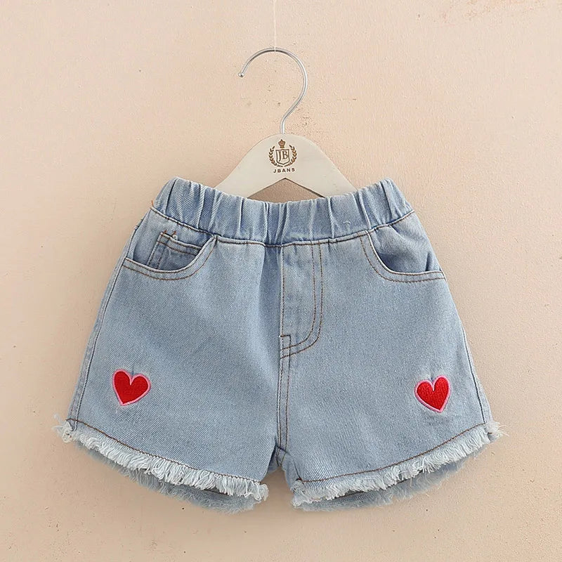 2024 Hot Summer New Casual 2 3 4 5 6 8 10 12 Years Baby Teenager Children Blue White Embroidery Little Kids Girls Denim Shorts