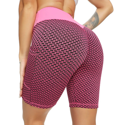 Women Yoga Shorts High Waist Seamless Hip-Up Tight Elastic Sport Shorts Push Up Running Fitness Gym Clothes Leggings with pocket