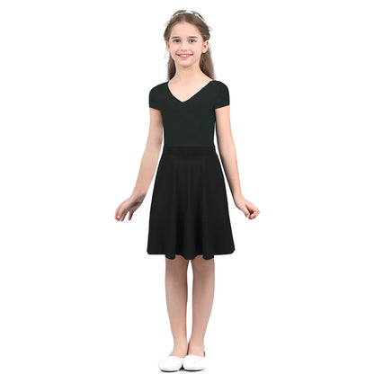 Big Girls Skater Skirt Solid Color Lightweight Stretchy Knee Length A-line Skirts Teen Kids Casual Party Costume Dance Skirt