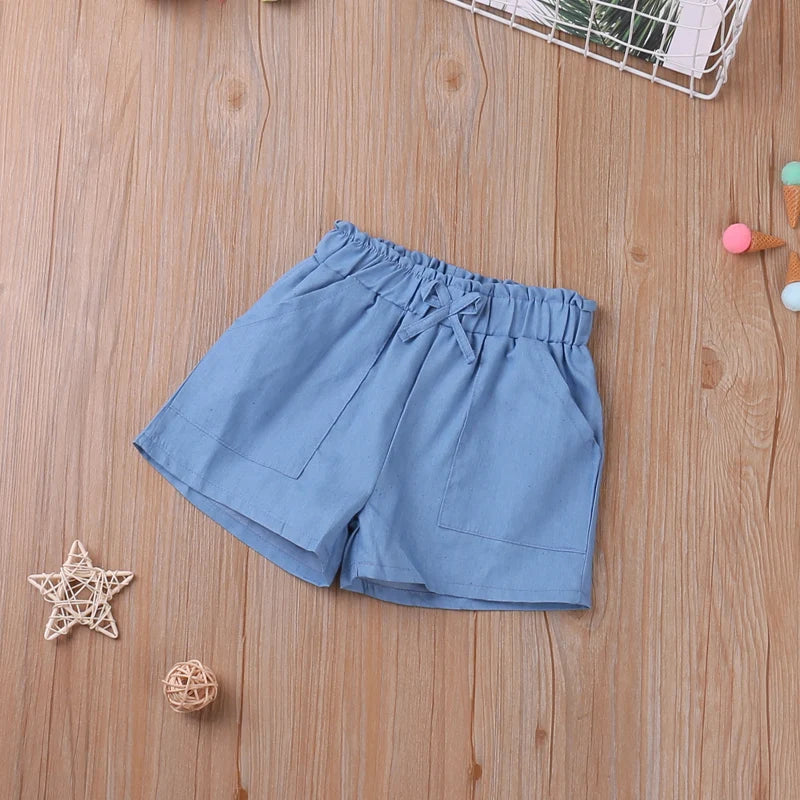 Humor Bear Kids Shorts Summer Mid-Wasit Elastic Waist Solid Color Baby Girl Clothes Clothes For 2-6 Years