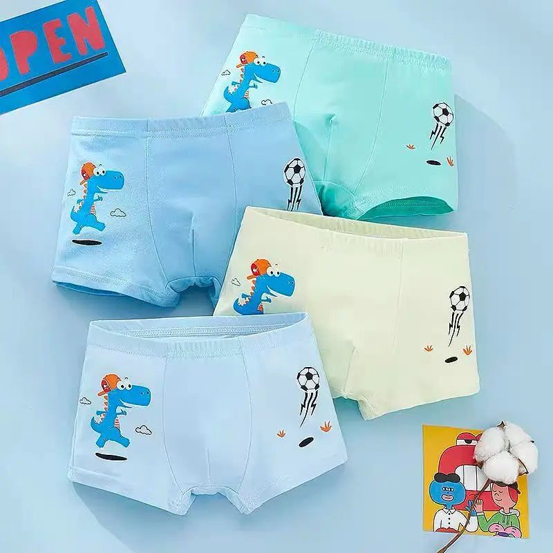 4pcs/Pack Boys Underwear Kids Milk Silk Boxer Cute Cartoon Training Boyshorts for Toddler Size 3-12 Years