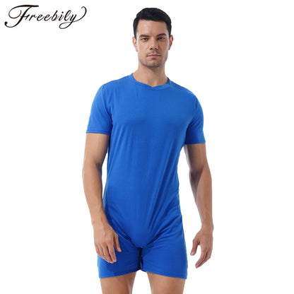 One-piece for Men Swimwear Swimsuit Round Neck Short Sleeve Jumpsuit Rompers Summer Sports Exercise Running Bodysutis Beach Wear