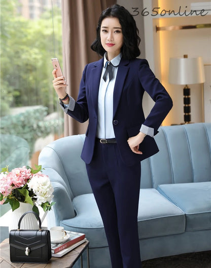 Fashion Patchwork Novelty Uniform Styles Women Business Suits Autumn Winter Ladies Office Work Wear Blazers Sets Pantsuits