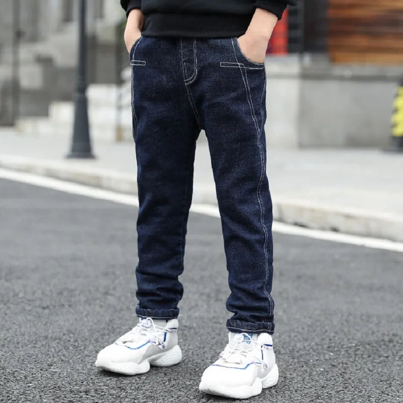 IENENS Teen Slim Jeans Solid Color Trousers Boys Denim Long Pants Fashion Kids Boy Jean Children Clothes For 4-11 Years