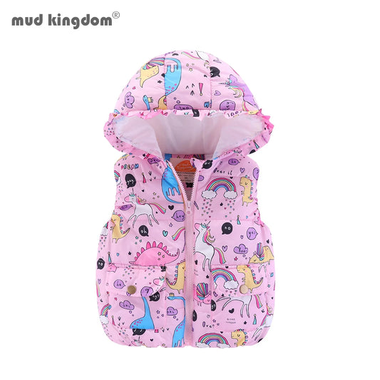 Mudkingdom Girls Hooded Vest Sleeveless Hooded Wool Vest Jacket Cartoon Print Coat Kids Warm Cashmere Vest Outwear Clothes