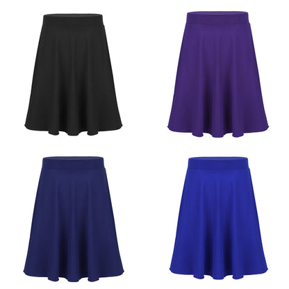 Big Girls Skater Skirt Solid Color Lightweight Stretchy Knee Length A-line Skirts Teen Kids Casual Party Costume Dance Skirt