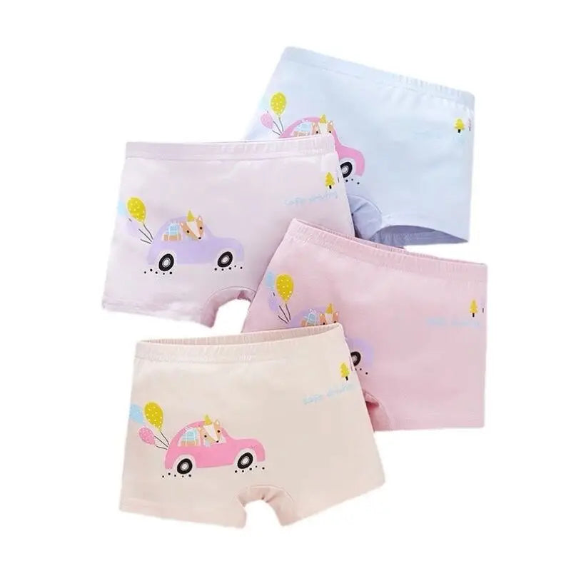 4Pcs/Lot Random Color Girls Cartoon Underwear Children Cotton Panties Kids Soft Boyshorts Size 2T-12T