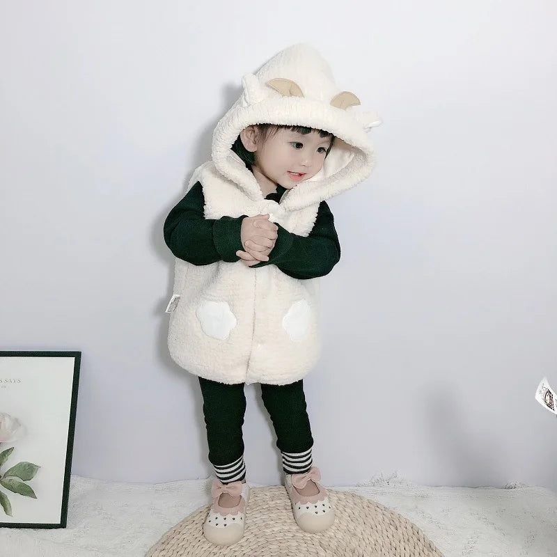 Winter clothes Baby toddler girl Boys Vests Cute Children Warm Jacket Outerwear Solid Color With Ear Hooded Sleeveless kids vest