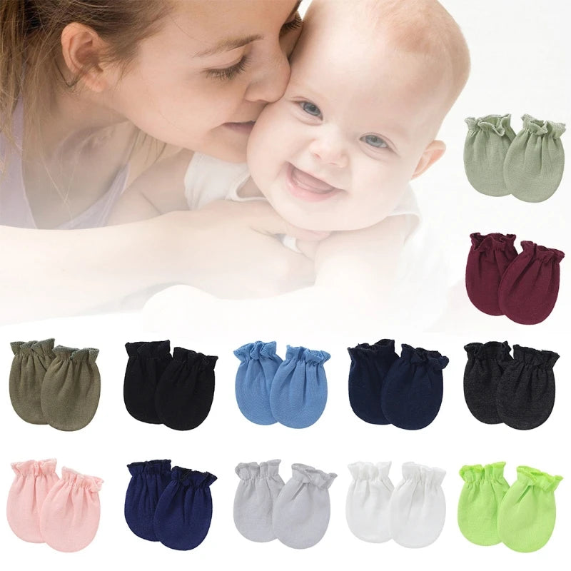 1 Pair Baby Anti-scratch Soft Cotton Gloves Newborn Solid Color Handguard Mittens Infants Supplies H055