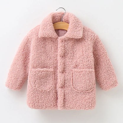 Plush Girls Coat Autumn Winter Lambswool Kids Jacket Fashion Little Princess Christmas Outerwear 2 4 6 8 Years Children Clothing