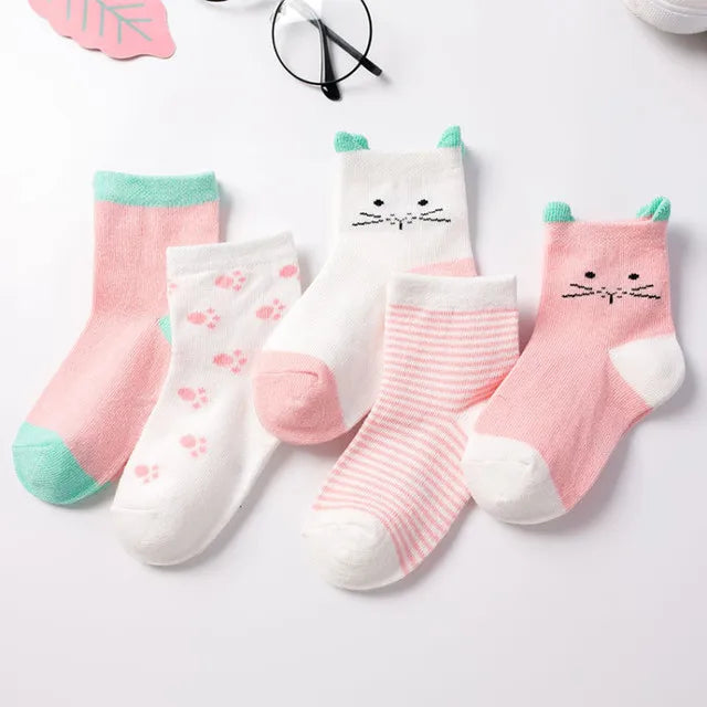 5 Pairs/Lot Kids Soft Cotton Socks Boy Girl Baby Infant Fashion Stripe Warm For Autumn Winter 0-8 Years Children Cartoon Sock