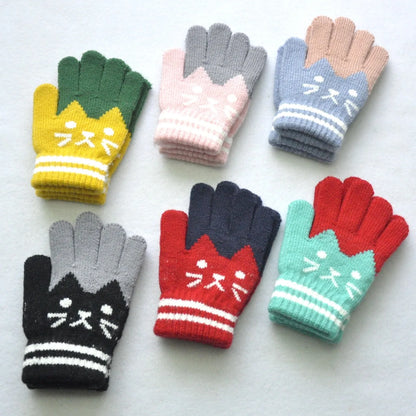 6-11years Kids Winter Warm Velvet Wool Gloves Cartoon Cat Baby Girls Baby Boys Gloves KF194