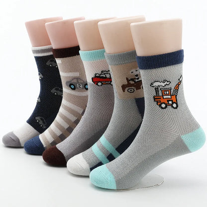 2024 New Spring Summer Children Socks Mesh breathable Car Style Cotton Boys Socks 3 -15 Year Kids Socks 5 Pairs/Lot