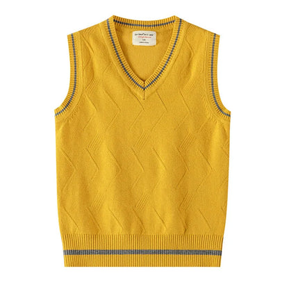 Spring Autumn Kids Baby Boy Girl Pure Color Knitted V-neck Vest Cotton Boy Girl School Uniforms Sweater Vest Children's Sweaters