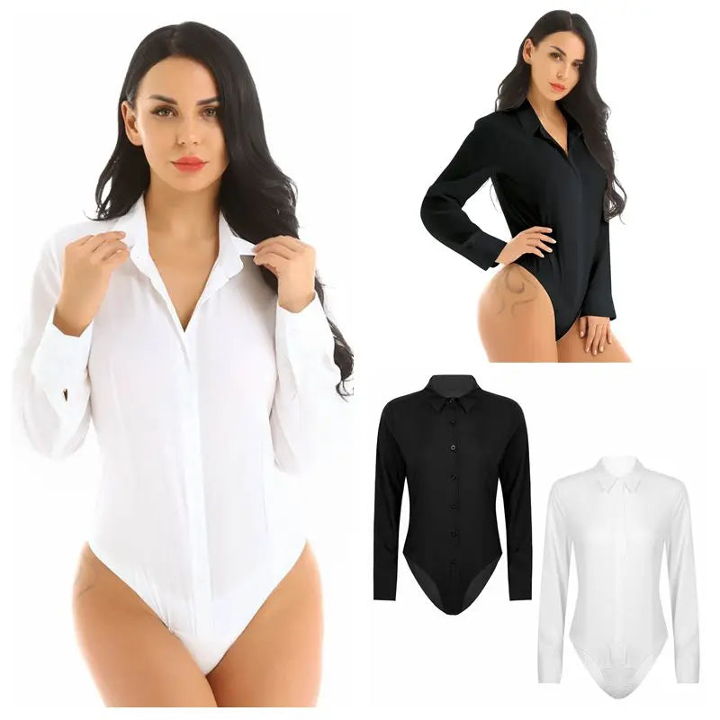 Women's Long Sleeve Button Down Shirts Bodysuit Career Top Blouse Easy Care Work Shirt for Office Lady Formal Business Occasion