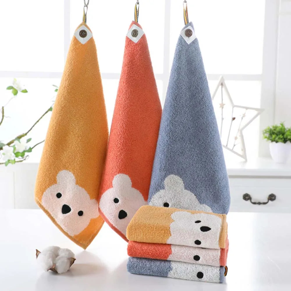 Children Towels Baby Face Towel Cute Cartoon Bear Pattern Hang Hand Towel Soft Cotton Towels Kids Bathroom Products