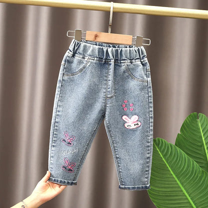 Spring kids girl's clothes baby loose straight leg jeans trousers for girls clothing children outdoor all-match denim pants