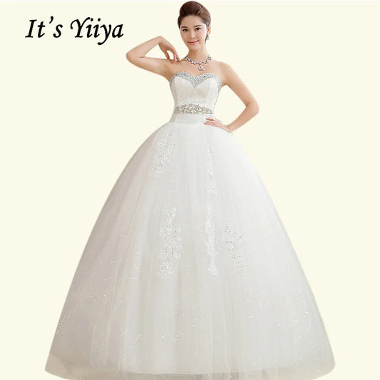 Plus Size Wedding Dresses Long It's Yiiya BR737 Elegant Strapless Vestido De Novia Lace Up Bridal Gowns Crystal Wedding Dress