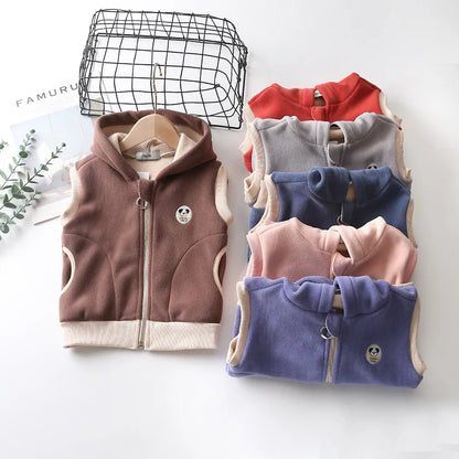 Children Polar Fleece Vest Autumn Winter Kids Hooded Zipper Warm Waistcoat For Baby Boys Girls 2-10 Years Outerwear Coat