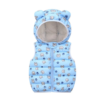 2023 Autumn Winter Baby Vest Hooded Cartoon Dinosaur Toddler Boy Girl Waistcost Kid Sleeveless Jacket Children Vest 0-5Y