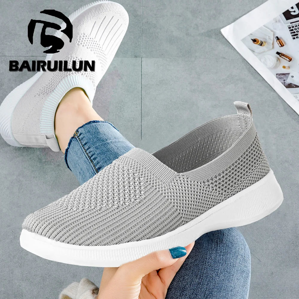 Summer Women Shoes Knitted Sock Women's Sneakers Slip On Shoes Lightweight Flats Women Sports Shoes Plus Size Loafers Plus Size