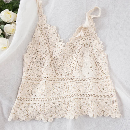 Summer Sweet Short Style Lace Vest crop top Women Hollow Out Fashion Camis Vacation Beach Knitted LooseTop Womens Sexy Tank Tops