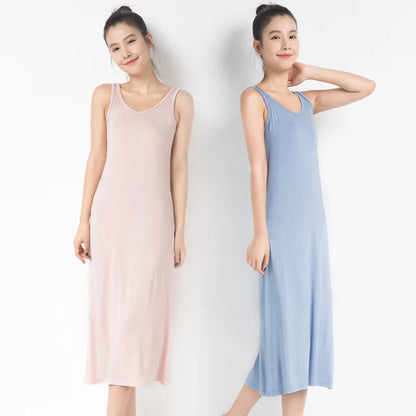 Women Modal Tank Dress Summer sleeveless sundress Casual Loose slip dress 85 to 102cm size M to 2XL