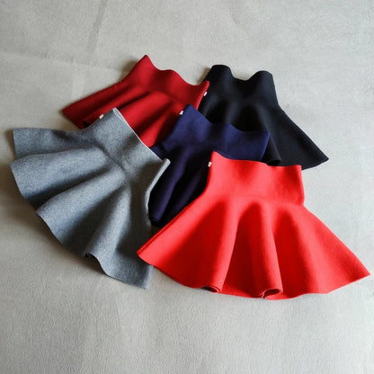 DE PEACH Winter Infant Baby Girls Tutu Skirt Children Fashion Mini Pleated Knitted Skirts Toddler Kids Clothes Autumn 2-10Years