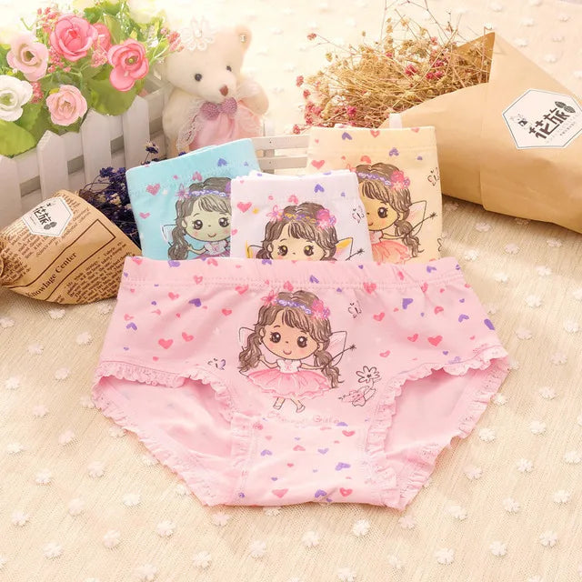 Girls Briefs Fine Cotton Underwear Cute Designs Printing Panties Kids Breathable Soft Healthy Underpants Girls Boxer 4pcs/Lot