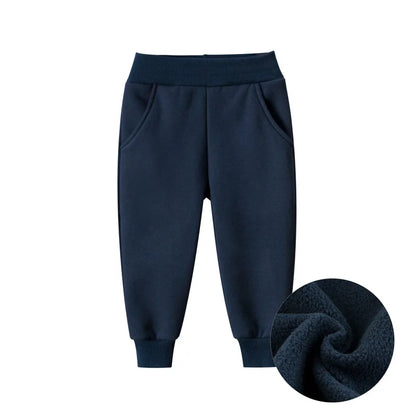 2024 Children Trousers for Boys Autumn Winter Fleece Thickening Solid Blue Black Grey Sport Casual Long Pants for 1-9 Years