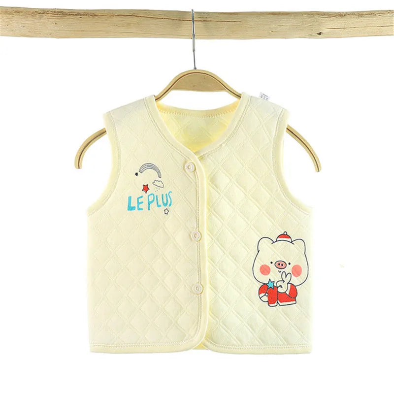 2024 Cartoon Printed Children's Cotton Sleeveless Vest Autumn Winter Baby Boys Girls Warm Outerwear Coats