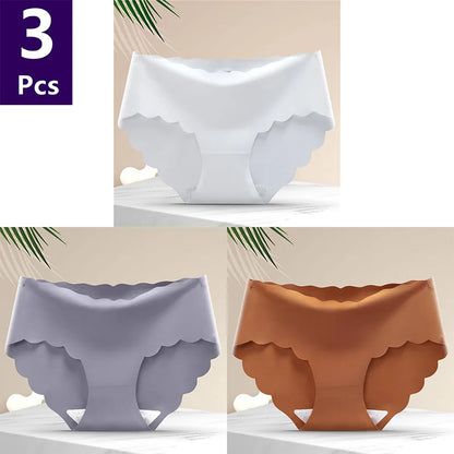 3 Pcs/set Solid Women Panties Ice Silk Underwear Traceless Panties Sexy Underwear Comfortable Breathable Panties Cotton Crotch