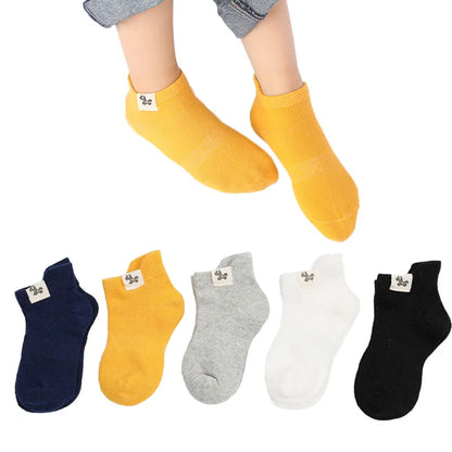 10 Pieces=5 Pairs Children  Soft Cotton Socks Spring&Autumn Girls Short Socks With Boys Socks 1-10 Year School Sports Kids Socks