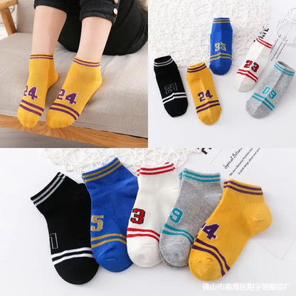 10 Pieces=5 Pairs Children  Soft Cotton Socks Spring&Autumn Girls Short Socks With Boys Socks 1-10 Year School Sports Kids Socks