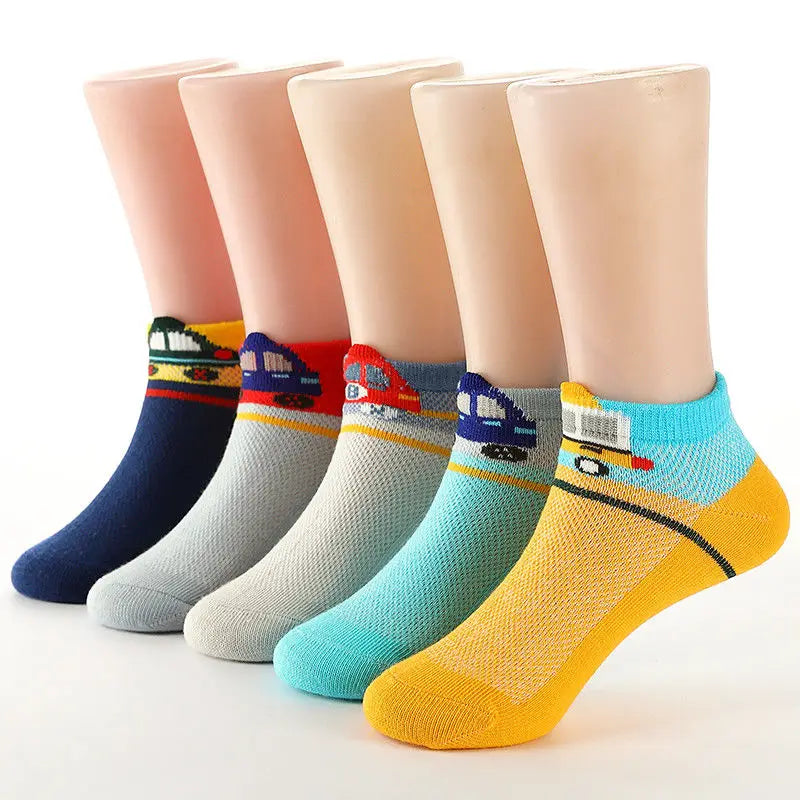 2024 New Fashion Spring Summer Children Socks Mesh Cotton Cartoon car Boys Socks Girls Socks 2-15 Year Kids Casual Boat Socks