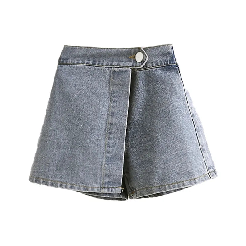 Hot Denim Shorts For Kids Baby Girls 2024 Hot Summer Casual New Design 2 3 4 5 6 Years Cotton Button Gray Short Culottes