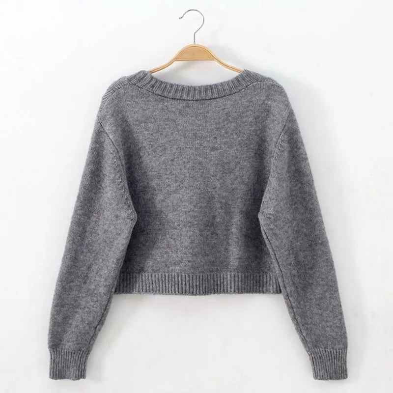 Autumn Winter New 2024 V Neck Short Cardigan Female Twist Sweater Coat Fall Single Breasted High Waist Women Knitted Jacket Tops