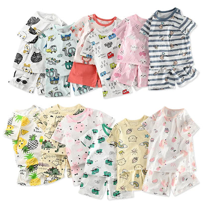 Girls Clothes Children Pajamas Kids Boys Clothes Set Sleepwear Toddler Homewear Cartoon Summer Pyjamas Short Sleeve Cotton Suit