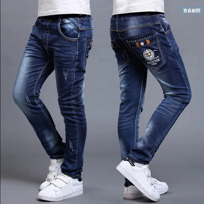 IENENS Fashion Jeans Trousers Boy's Denim Long Pants Kids Slim Jeans Young Children Straight Cowboy Pants 5-13Y Spring Autumn