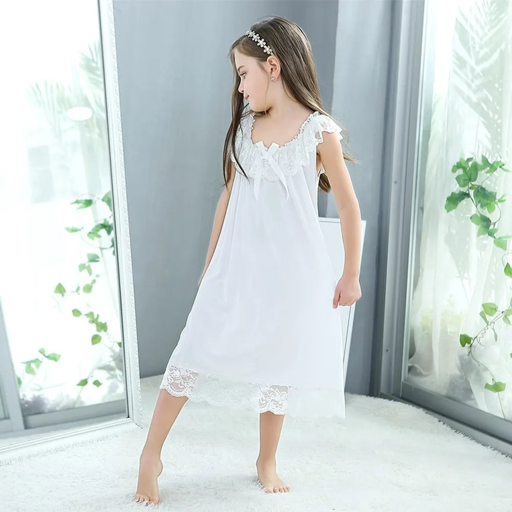 Summer Girls' Sleeveless nightgown Breathable Princess Nightdress Pajamas sleepingdress baby girl bow dress  vestidos de noche