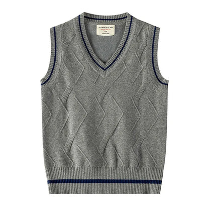 Spring Autumn Kids Baby Boy Girl Pure Color Knitted V-neck Vest Cotton Boy Girl School Uniforms Sweater Vest Children's Sweaters