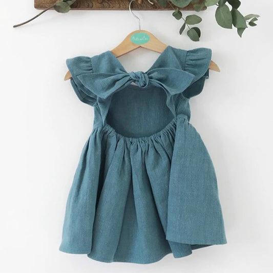 Korean Style Summer Infant Girls Dress Flying sleeve Cotton Linen Newborn Baby Girls Princess Dress Kids Party Dresses