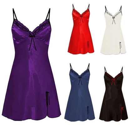 Sexy Sleepwear Women Lace Silk Satin Night Dress Sleeveless Nighties V-neck Nightgown  2XL Nightdress Nightwear Sexy Sleepwear