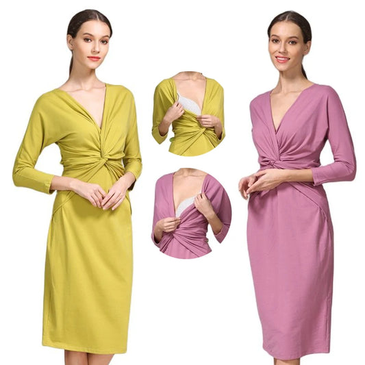 Emotion Moms Spring Pregnant Clothing 3/4 Sleeve Stretch Cotton Maternity Breastfeeding Dresses Women Pregnancy Clothes