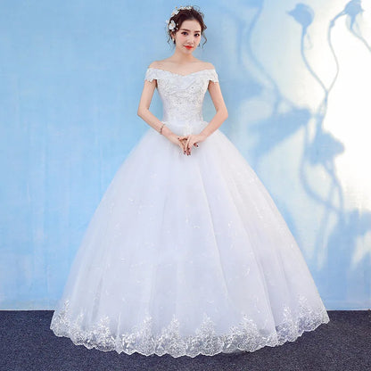 HMHS-43#Boat Neck Wedding Dress Ball Gown Lace Up Wholesale Party New In 2024 Cheap Items With Free Shipping Custom Plus Size